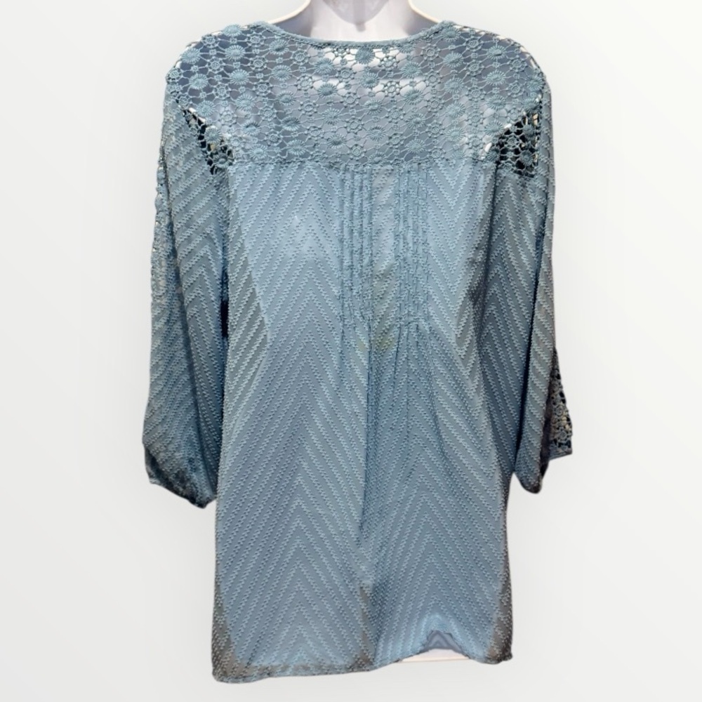 NWT Bohemian Crochet Sheer Lace Bila Top Light Blue Blouse Size Large - Picture 2 of 7